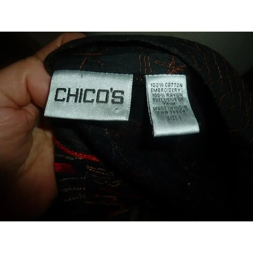 Chico's‎ Embroidered Lightweight  Kimono Jacket Topper Blazer Cotton sz 1 M